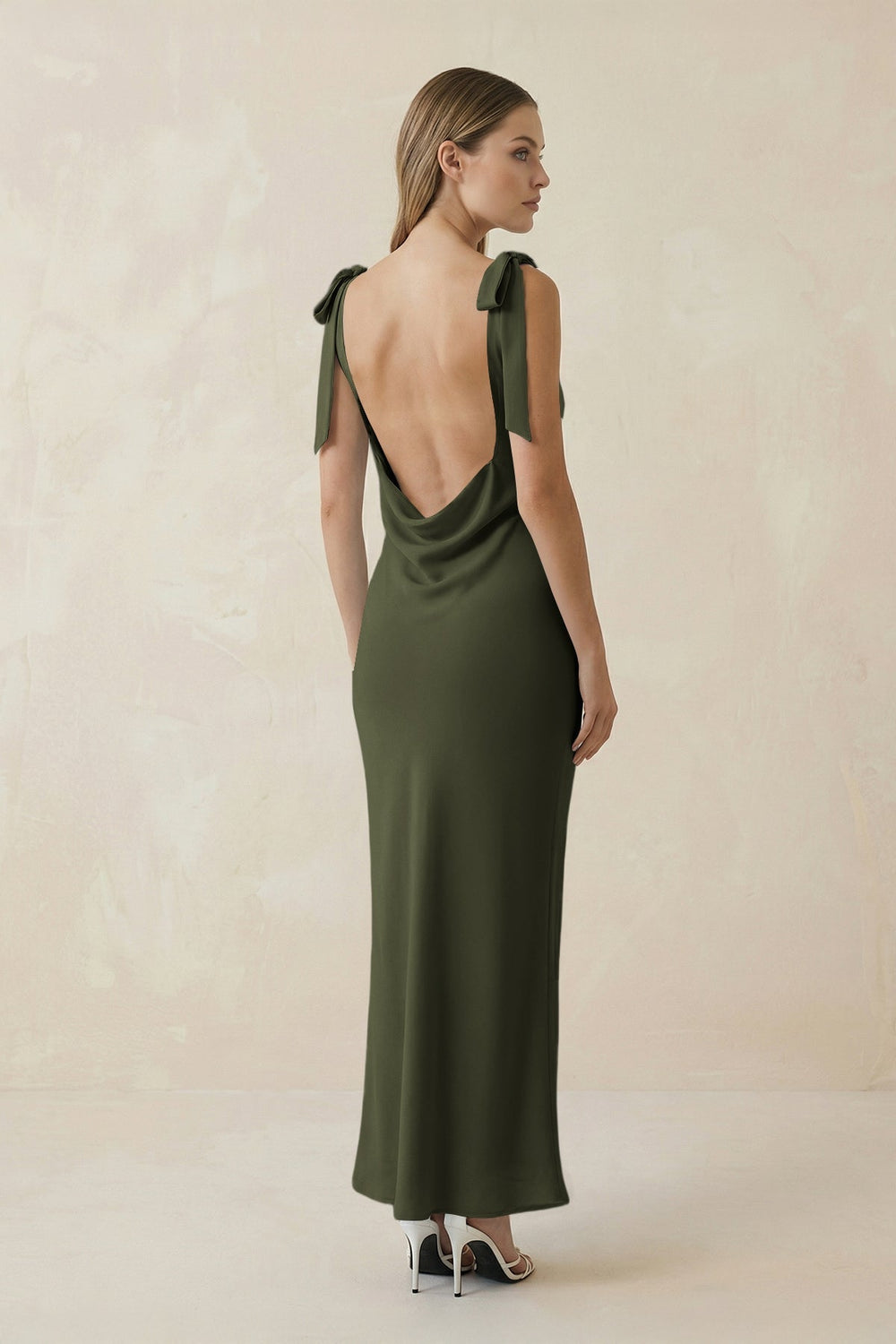 Bateau Neck Sheath Satin Midi Bridesmaid Dress With Bow in Willow Green - KissProm Bridesmaid Dresses