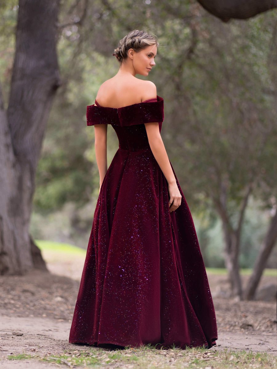 slim fit dress slacks Long Sleeves Burgundy Velvet Dress Burgundy / US 14 main image 0