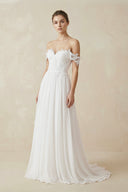 Beach Chiffon A line Floor Length Off-Shoulder Bridal Gown With Pleats– Wedding Dresses by KissProm | Available at KissProm