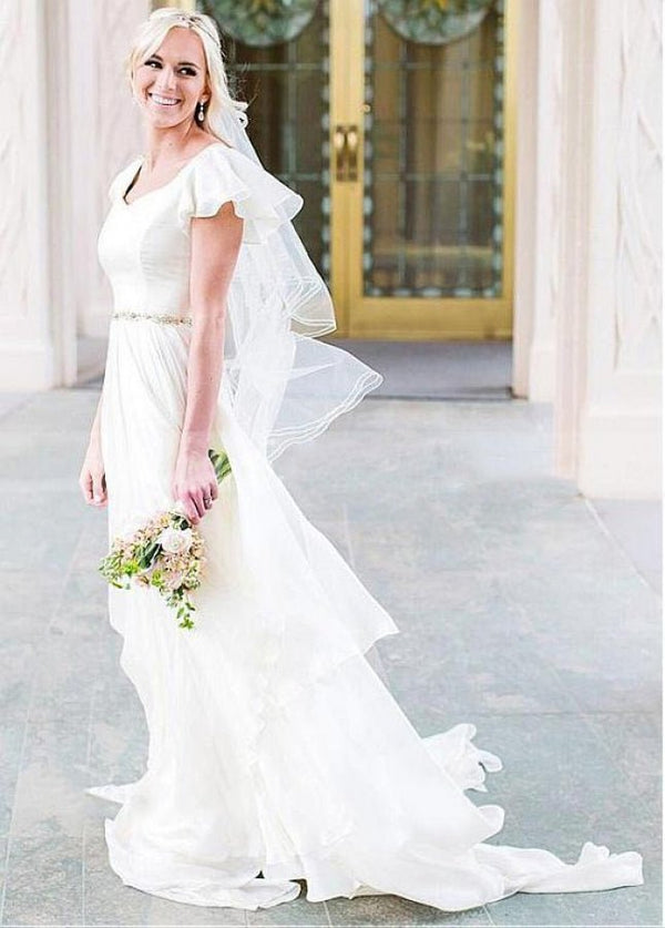 Beach Chiffon A-Line Simple White Wedding Dress with Short Sleeves Beach Chiffon A-Line Simple White Wedding Dress with Short Sleeves