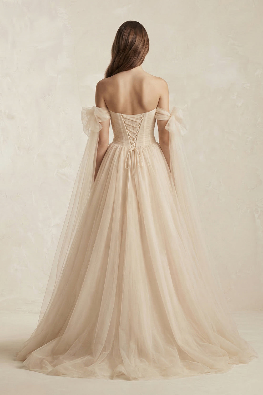 Beach Pleated Tulle Off-The-Shoulder A-Line Wedding Dresses With Slit – Wedding Dresses by KissProm | Available at KissProm
