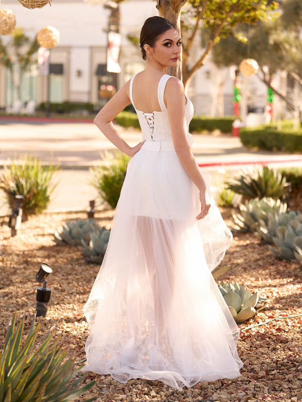 Beach Short Sweetheart Detachable Lace Wedding Dress With Tied Back Beach Short Sweetheart Detachable Lace Wedding Dress With Tied Back