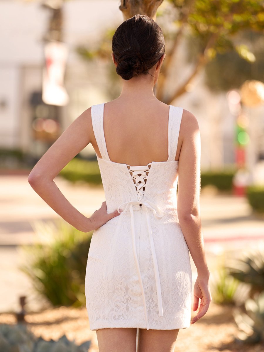 navy blue dress for baby girl Beach Short Sweetheart Detachable Lace Wedding Dress with Tied Back Diamond White / 6