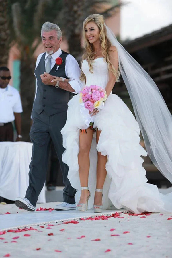 Gorgeous Beach White Short Organza Sweetheart Asymmetrical Wedding Dresses