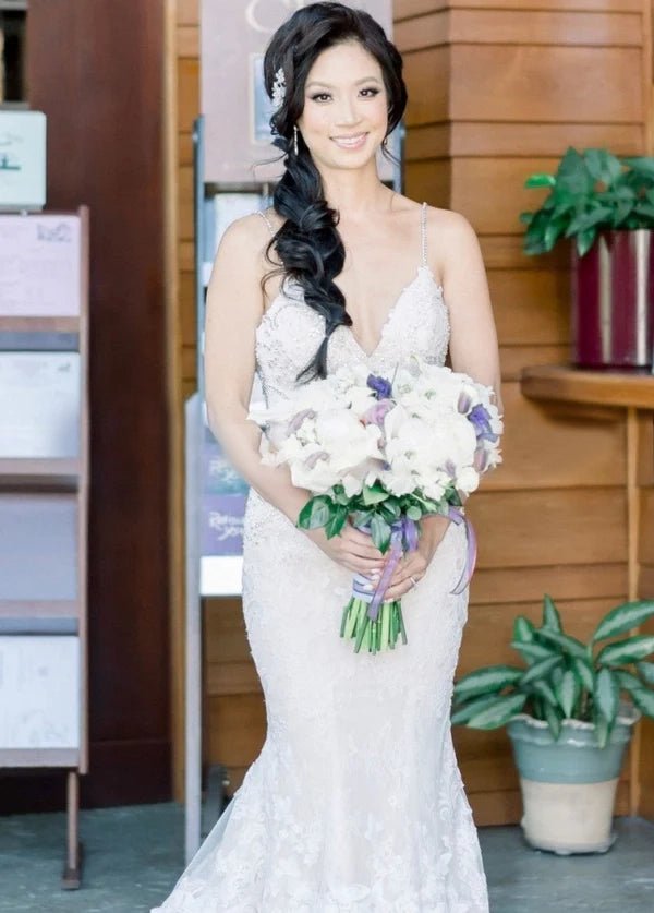 Beaded Lace Mermaid Spaghetti Straps Sleeveless Wedding Dresses