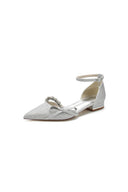 Beaded Pointed Toe Ankle Strap Wedding Shoes With Bow - KissProm
