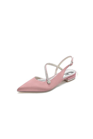 Beaded Pointed Toe Buckle Kitten Heels - KissProm