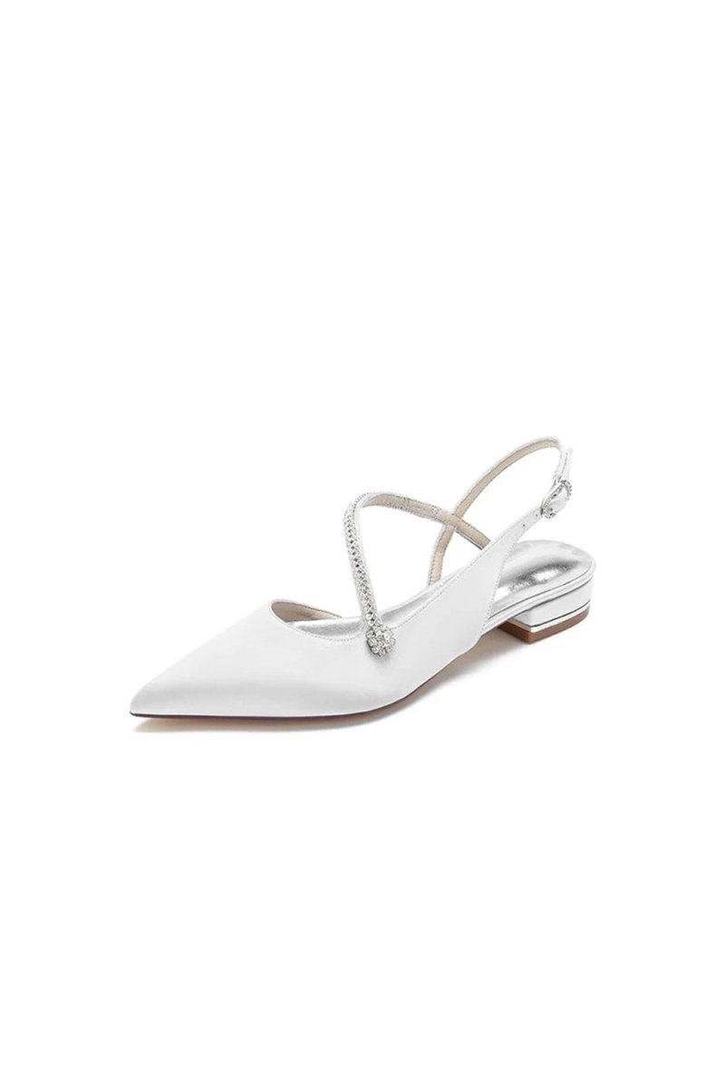 Beaded Pointed Toe Buckle Kitten Heels - KissProm