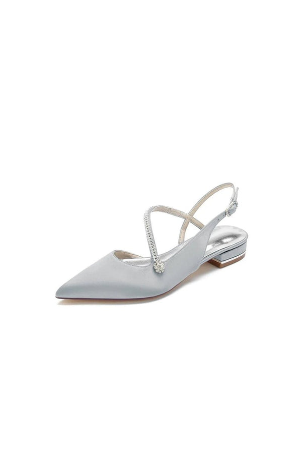 Beaded Pointed Toe Buckle Kitten Heels - KissProm