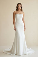 Beaded Satin Strapless Mermaid Wedding Dress in White - KissProm Wedding Dresses