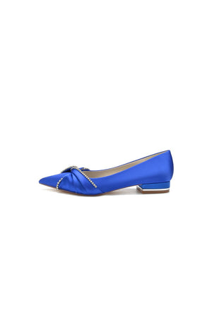 Beading Pointed Toe Satin Kitten Heels - KissProm