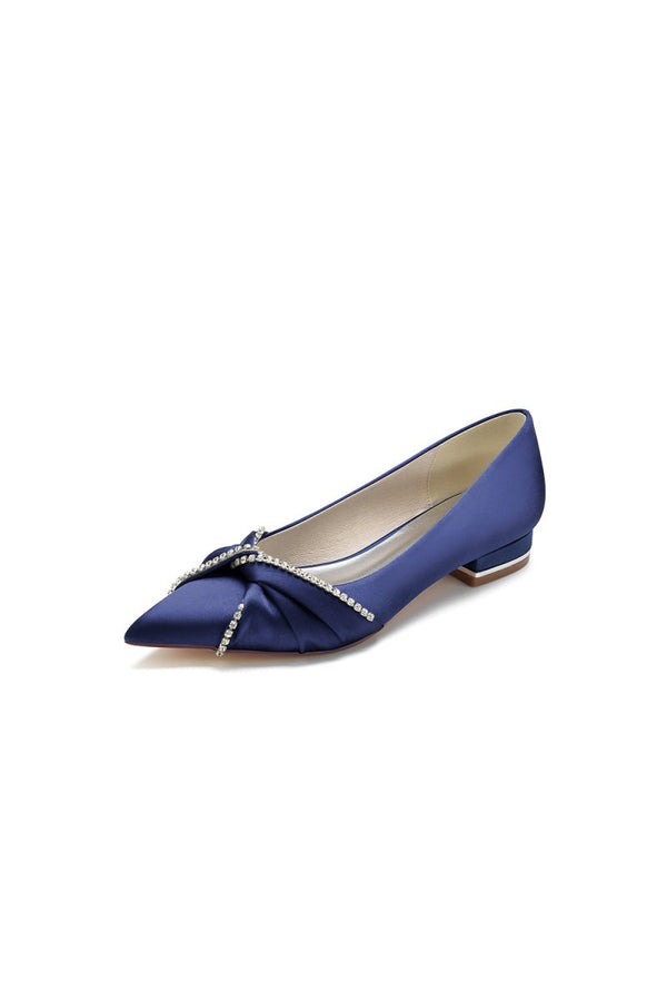 Beading Pointed Toe Satin Kitten Heels - KissProm