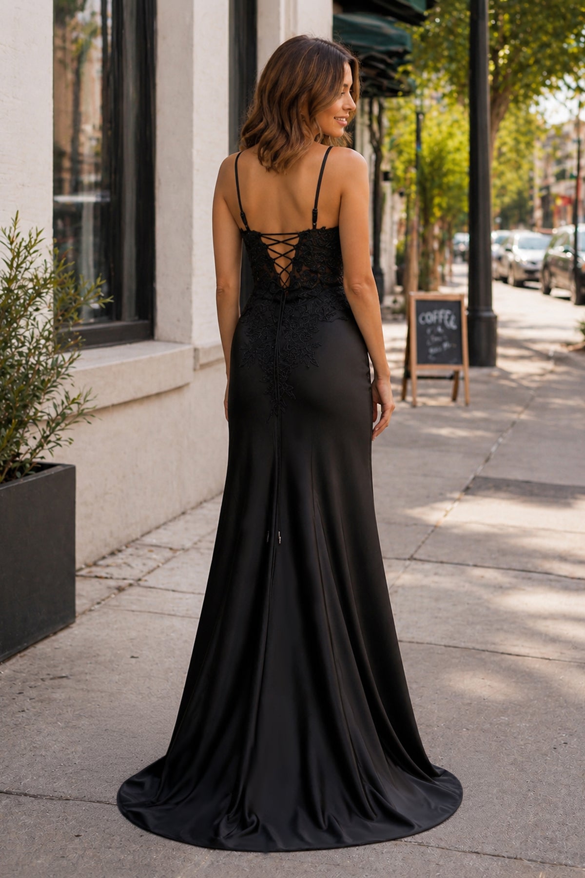 Sheath Black Long Appliques Prom Dress, Black / 8