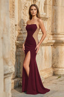 Black Strapless Mermaid Cut - out Long Corset Prom Dress with Slit - KissProm