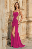 Black Strapless Mermaid Cut - out Long Corset Prom Dress with Slit - KissProm