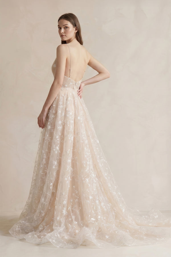 Beautiful A Line Spaghetti Straps Light Champagne Wedding Dress - KissProm