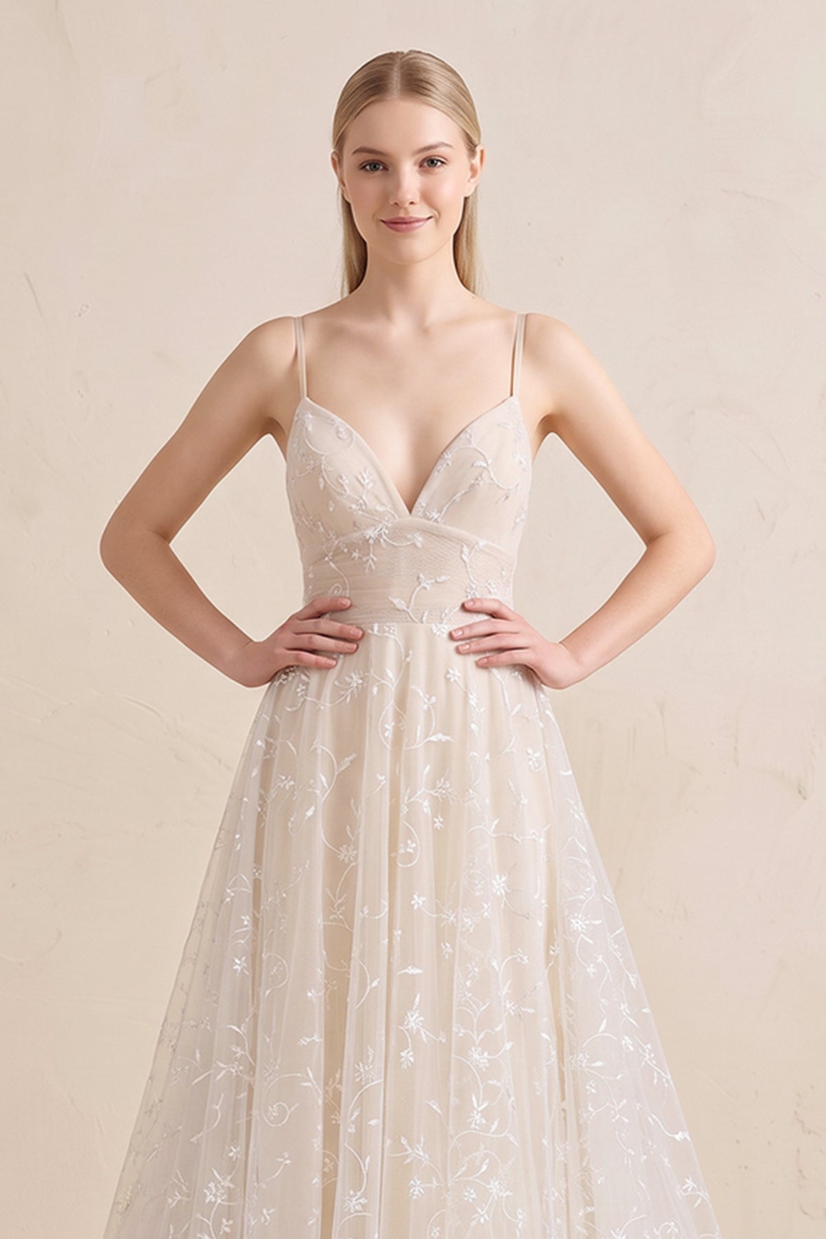 strap on dress KissProm Beautiful A Line Spaghetti Straps Light Champagne Wedding Dress, White-Nude / 8 not in green monday promo 2023 Denominations:$10.00 Great for any cup Light Blue Dresses for