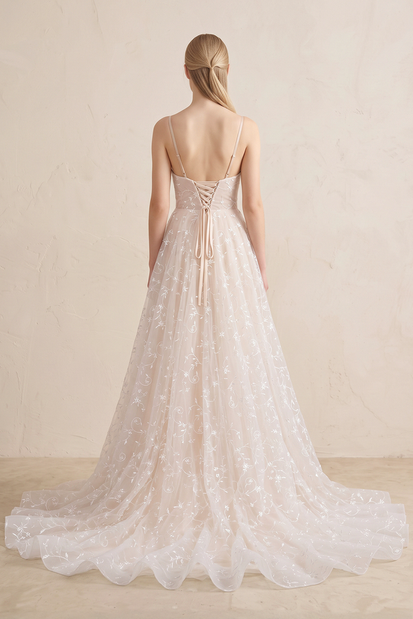 Beautiful A Line Spaghetti Straps Light Champagne Wedding Dress - KissProm