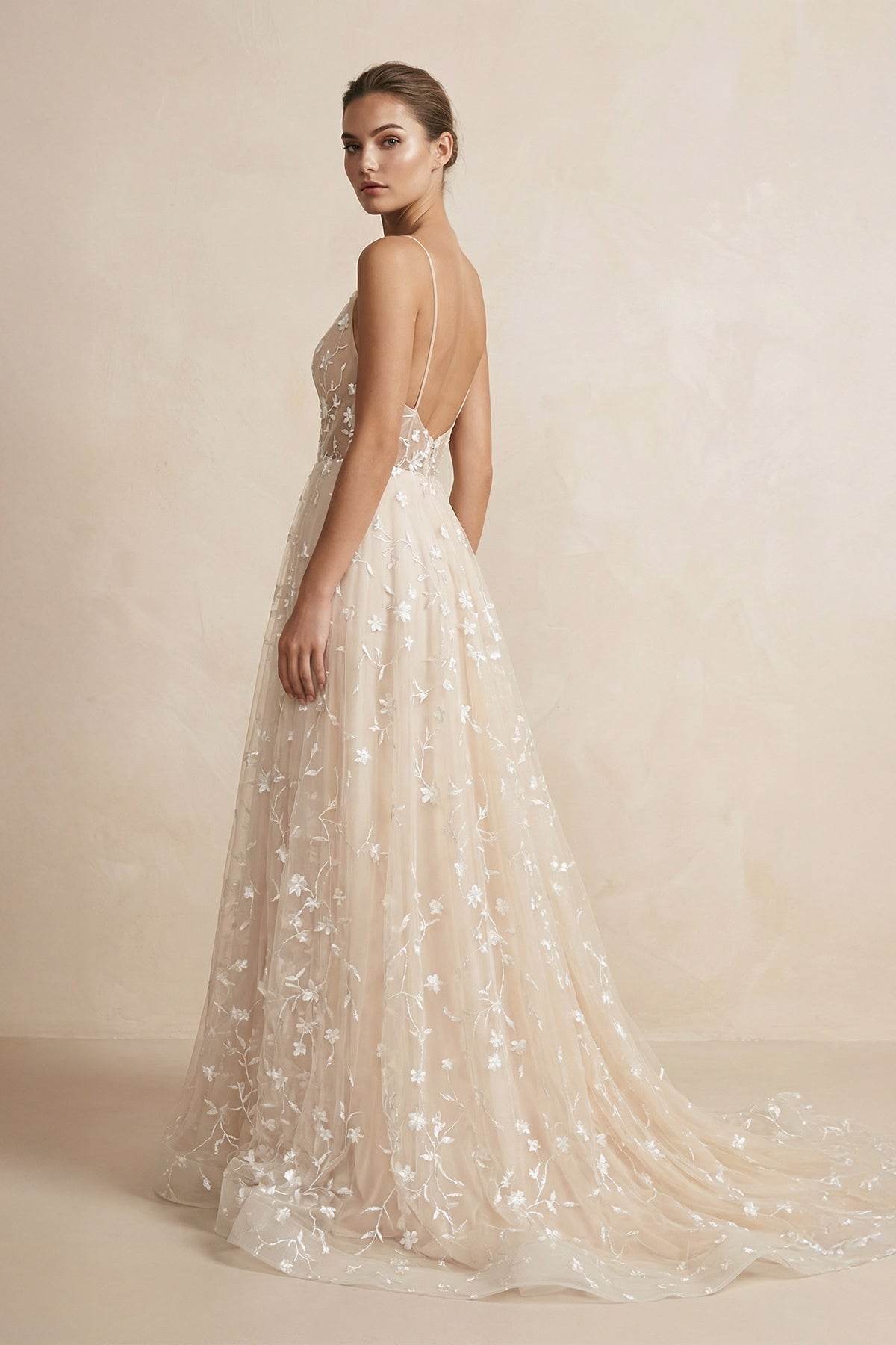 champagne bridal dress Beautiful A Line Spaghetti Straps Light Champagne Wedding Dress, White-Nude / 8