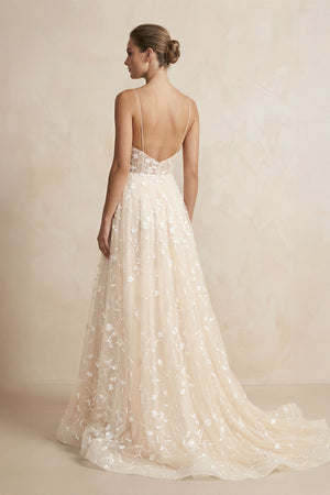 Beautiful A Line Spaghetti Straps Light Champagne Wedding Dress
