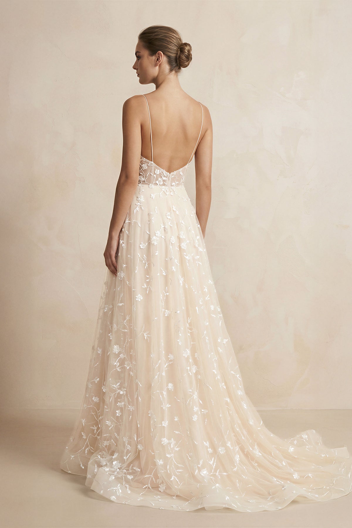 Beautiful A Line Spaghetti Straps Light Champagne Wedding Dress, White-Nude / 8
