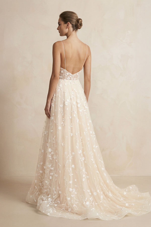 Beautiful A Line Spaghetti Straps Light Champagne Wedding Dress