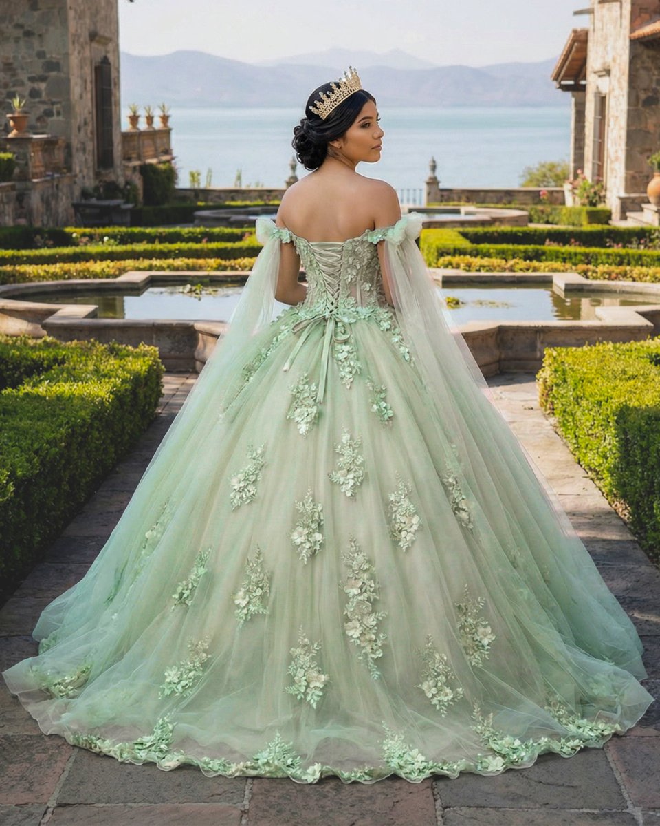 sage green 15 dress Sage Quinceanera Dresses Pageant 3D Floral Beaded Sweet 16 Prom Party Ball Gown