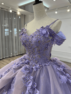 A Line Organza Off-the-Shoulder Lavender Quinceanera Dress