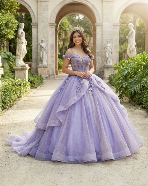 A Line Organza Off - the - Shoulder Lavender Quinceanera Dress - KissProm