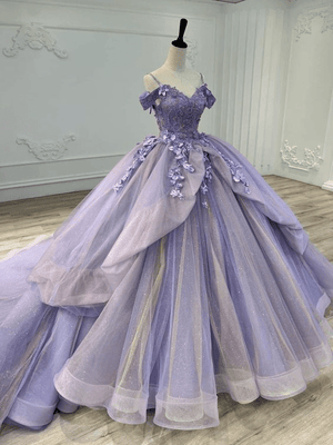 A Line Organza Off-the-Shoulder Lavender Quinceanera Dress