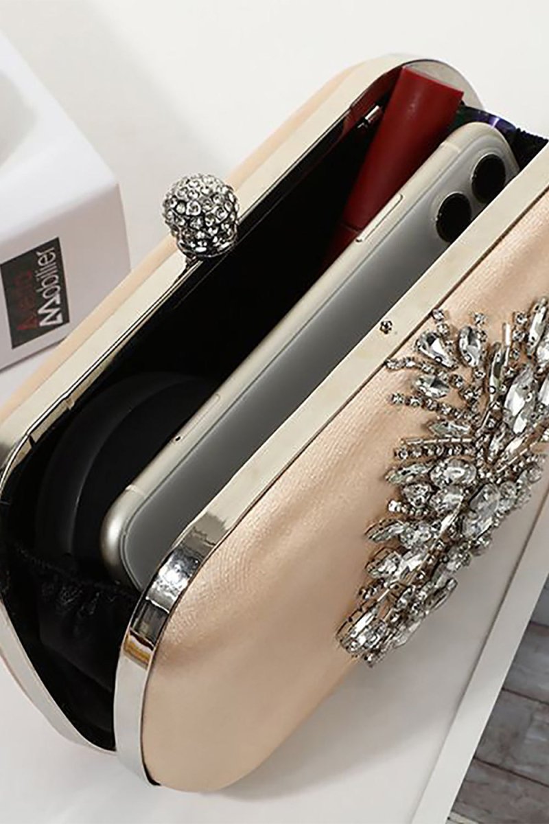 Beige Rhinestones Square Party Handbag - KissProm
