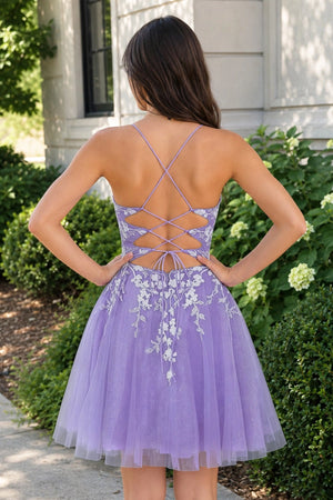 Aline Short Glitter Tulle Homecoming Dress with Appliques - KissProm