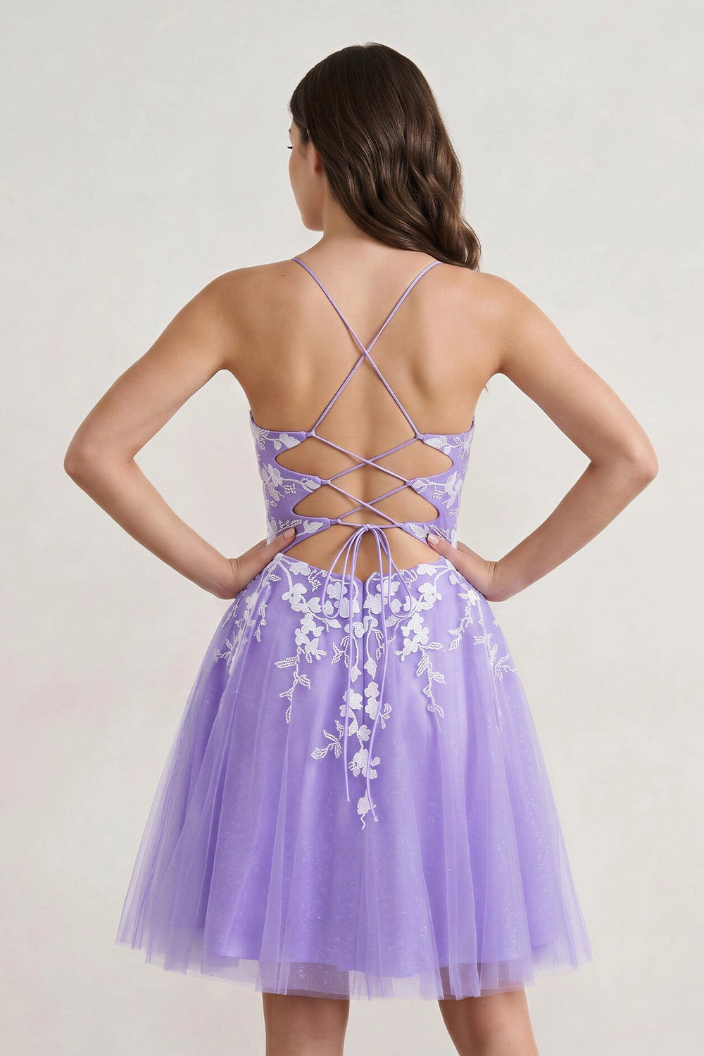 Aline Short Glitter Tulle Homecoming Dress with Appliques - KissProm