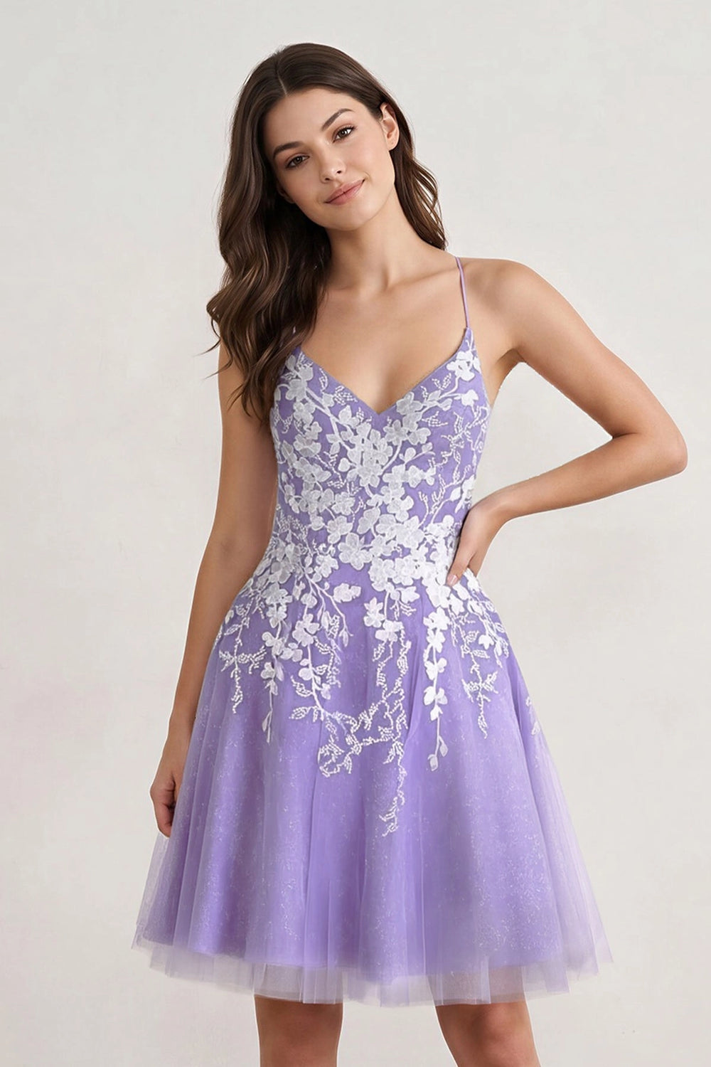 Aline Short Glitter Tulle Homecoming Dress with Appliques - KissProm