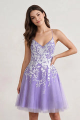 Aline Short Glitter Tulle Homecoming Dress with Appliques - KissProm