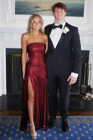 Bellisa | Champagne - Mermaid Strapless Metallic Long Prom Dresses with Pleats - KissProm