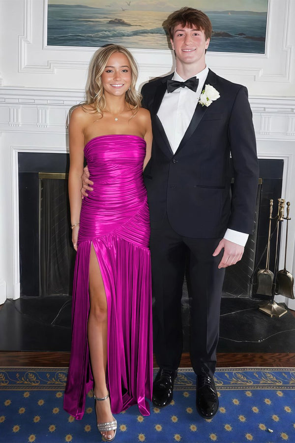Bellisa | Champagne - Mermaid Strapless Metallic Long Prom Dresses with Pleats - KissProm