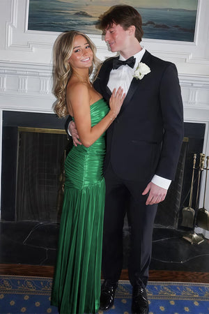Bellisa | Champagne - Mermaid Strapless Metallic Long Prom Dresses with Pleats - KissProm