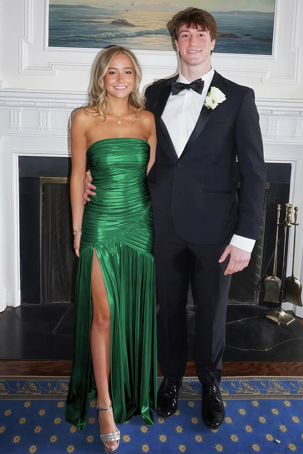Bellisa | Champagne - Mermaid Strapless Metallic Long Prom Dresses with Pleats - KissProm