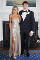 KissProm-Bellisa Silver Mermaid Strapless Metallic Long Prom Dresses with Pleats