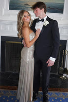 KissProm-Bellisa Silver Mermaid Strapless Metallic Long Prom Dresses with Pleats