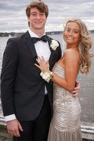 KissProm-Bellisa Silver Mermaid Strapless Metallic Long Prom Dresses with Pleats