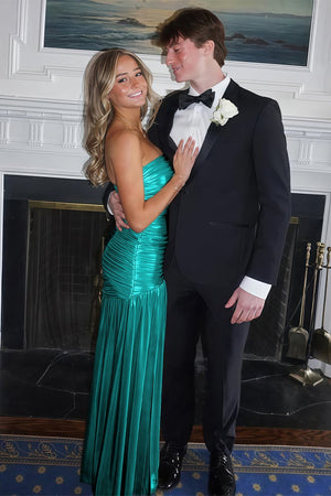 Bellisa | Champagne - Mermaid Strapless Metallic Long Prom Dresses with Pleats - KissProm