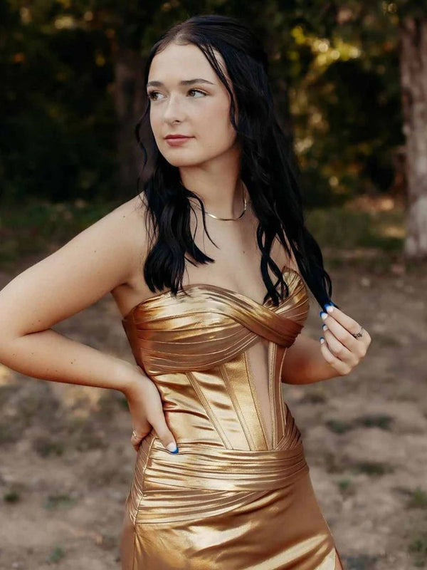 Bencelina | Mermaid Sweetheart Green Metallic Long Prom Dress with Slit