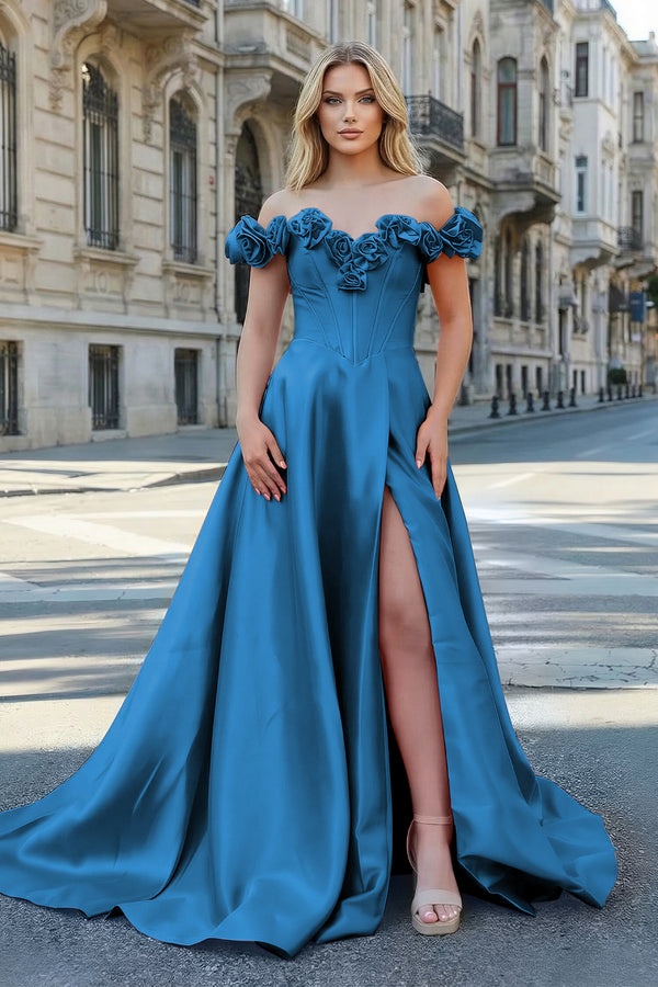 KissProm-Peacock Off the Shoulder Corset Bodice A-Line Prom Dress