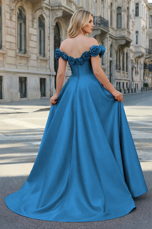 KissProm-Peacock Off the Shoulder Corset Bodice A-Line Prom Dress