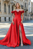 Fuchsia Off the Shoulder Corset Bodice A - Line Prom Dress - KissProm