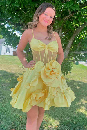 Bernie | Pink Spaghetti Straps A-Line Corset Short Homecoming Dress With 3D Flowers