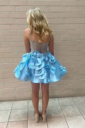Bernie | Pink Spaghetti Straps A-Line Corset Short Homecoming Dress With 3D Flowers