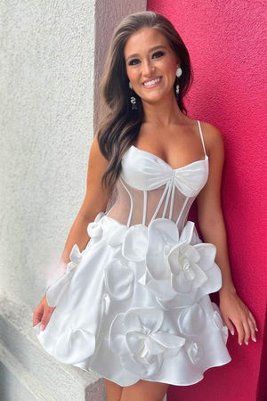 Bernie | Pink Spaghetti Straps A-Line Corset Short Homecoming Dress With 3D Flowers